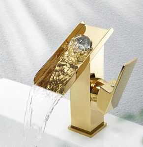 Bathroom Sink Faucets Gold Black Chrome Brass Waterfall Basin Faucet For Accessories Cold Mixer Square Single Hole Kitchen Water T6355243