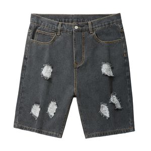 Simple Casual Men's Ripped Denim Shorts, Summer Loose Shorts, Light Blue, Dark Gray, Size 28-48 for 50-142kg Fat Guy