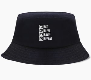 Berets Eat Sleep Rave Repeat Bob Bucket Hats Summer Mens Panama Women Fisherman Hat Cotton Korean Black Caps Hip Hop Beach Print C2472711