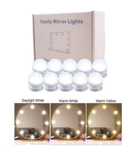 Högkvalitativ 10 LED -glödlampor Kit för spegel 3 Färgtoner Justerbar ljusstyrka Ljustarkladdningsport1807247
