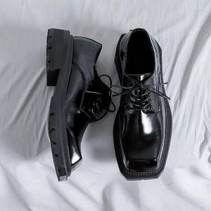 Casual Shoes 2024 Men Leather Platform Oxfords Lace-Up Tjock Male Business Derby Herr Square Toe Formell klänningsko B211