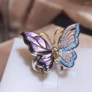 Cluster Rings Creative Ring for Women's Handmade Emamel Butterfly Color Drop Glue Jewelry Party Anniversary Par Gift