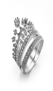 Sz610 Crown Diamonique Clear CZ Białe złoto Wedding Wedding Empandwa Pierścień Pierścień Zestawy 5962736
