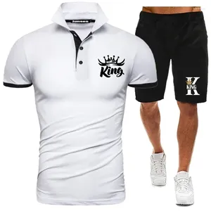 Men's Polos Men Summer Tracksuit Fashion Casual Swereateruit de suéteres Turn Down Collar Print Polo Shorts Terno de corrida esportivo