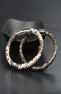 6mm äkta python hudarmband rostfritt stål läderarmband med magnetiska spänne klappar smycken för män gåva8166056