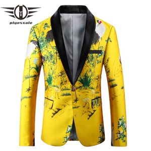 Plyesxale Black Yellow Blazer Men 2018 Slim Fit Floral Embroidery Blazer Jacket Sal Collar Casual Suit Mens Prom Blazers Q421 340V