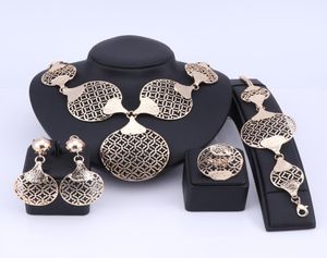 New Designed SilverGold Color Jewelry Set Nigerian Vintage Party Statement Big Necklace Bracelet Earrings Ring for Women7464738