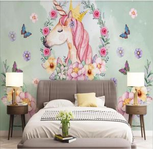 3D -rum tapeter anpassad po mural nordiska handmålade blommor enhörning konst bakgrund vägg dekorativ målning tapet för wal8655705