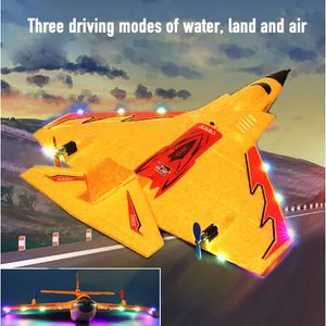 X320 Water Land And Air 3In1 Rc Plane With Light Fixed Wing Hand Throwing EPP Foam RC Airplane Fighter Glider Aircraft Toys 240430