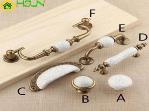 1 Pc Ceramic Knobs s Dresser Drawer Knob Handles Cabinet Door Handle Antique Bronze White Crack Porcelain9021038