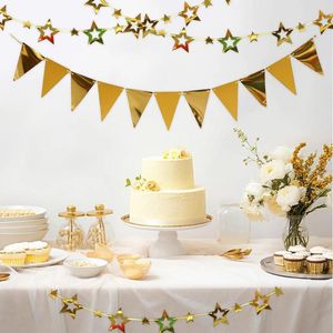 Parti Dekorasyonu 2pcs Set 16.4ft Gold Paper Card Pennant Banner Üçgen Doğum Günü İçin Bayraklar