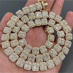 Fully Iced Out Baguette Round Cut Vvs Moissanite Diamond Cluster Tennis Chain 925 Silver Round Baguette Rectangle Link Necklace