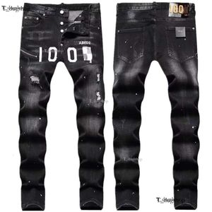 Designer for Mens Dsquares Trendy Hip-hop Ripped Pants Black Digital Printed Mid Rise Small Straight Leg Denim Trousers Men Jeans Designers Pant 885