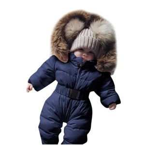 Rompers zimowe ubrania niemowlę niemowlę snowsuit chłopiec dziewczyna romper kurtka z kapturem kombinezon ciepły gruby płaszcz strój Vetement Fille Hiver 210722 DH5MF