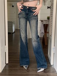 Kvinnors jeans främmande kitty låg midja kvinnor sommar flare byxor kontor bär lady 2024 chic sexig alla matcher slim-fit denim vintage arbete