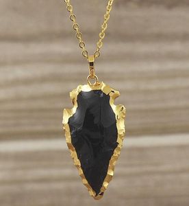 Black Obsidian Arrowhead Arrow Pendant Charms med guldpläterade kanter bail Black Arrowheads Agate Druzy Quartz Pendant SD48313754170