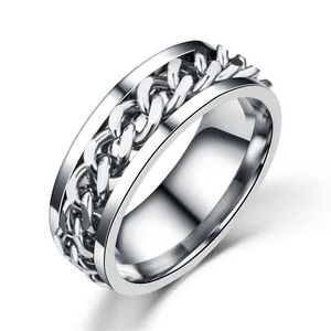 Bandringar Bohemian Silver Titanium rostfritt stål cocktailring Mens Punk Deklarationskedja Finger ring Womens Metal Jewelry J240429