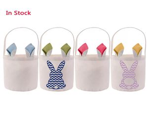 Easter Bunny Bucket Festive Polyester Blank Diy Rabbit Ears Sublimation Basket Personlig godis Presentväska med handtag7199478