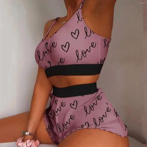 Mulheres para dormir 2024 Dia dos Namorados Pijama Mulheres adoram impressão em camisola Top Top High Shorts Sexy Casa de Casa Summer Sweet Cute Cute