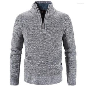 Erkek Sweaters 2024 Kış Polar Kalın Süveter Yarım fermuarlı Yavaş Yelttaşlığı Sıcak Külot Kalite Erkek İnce Örme Yün İlkbahar