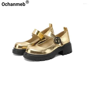 Sapatos casuais ochanmeb tamanho grande 43 salto dourado plataforma feminina dedo redonda lolita mary janes plana prateada rosa metálico rosa