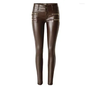 Women's Panties Coffee PU Leather Skinny Low Waist Casual Women Pants Fashion Belt Buckle Pencil Spring Autumn Sexy Trousers