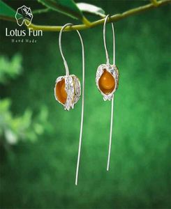 Lotus Fun Real 925 Sterling Silver Earrings Natural Stone Fine Jewelry Design Physalis Fruits Dangle for Women Brincos 2106249534779