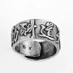 Cluster Rings Vintage Heavenly Way Rewards Diligence Ring Chinese Taoist Heart Sutra Öppning Justerbar mäns amulett Lucky Jewets Gift