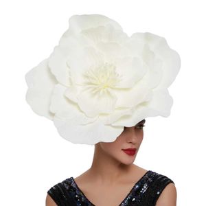 Wide Brim Hats Bucket Hats Elegant Wedding Large Flower Hair Band Bow Fascinator Hat Headdress Bridal Makeup Prom Photo Shoot Photography Hair Accessories Y240426