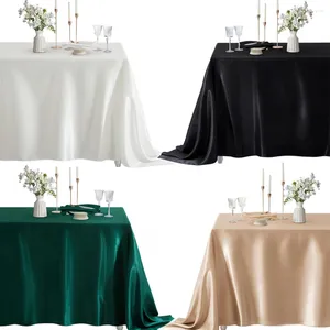 Table Cloth Rectangle Satin Tablecloth Wedding White Black For Party Birthday Events Banquet Decor Home Dinner Tablecloths