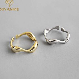 Band Rings XIYANIKE Silver Creative Handmade Ring with Irregular Wave Smooth Womens Engagement Jewelry Size 16.5mm Adjustable Q240429