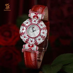 Fantastisk charm hög rörelse utsökta armband damer smycken kvarts kvalitet handleds titta unik populär röd diamant ram