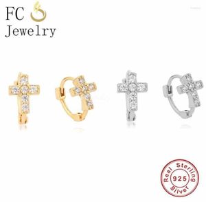 Hoopörhängen Real 925 Sterling Silver Punk Rings Form Cross Mix Zircon Piercing Earring For Women Booucle D39oreilles Pendient8879975