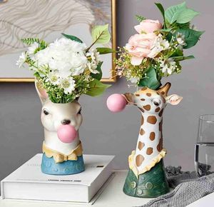 Żywica kreskówka zwierząt wazon wazon kwiat bąbelek guma guma giraffa panda deerka króliczka niedźwiedzia Animal Creative Crafts Dekoracja 2104097165222