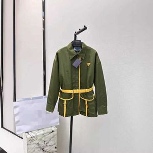 Women's Two Piece Pants Designer Military green nylon fashion suit pocket color blocking jacket slimming breathable waterproof comfortable straight leg pants