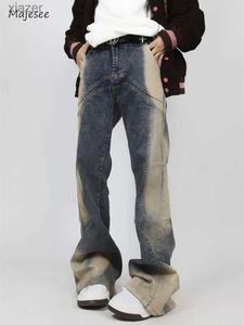 Męskie dżinsy S-3xl męskie Kontrast kolor hip-hop amerykański styl popularny nastolatek pełny dopasowanie codzienne witalność prosta kieszonkowa mop spodni wx