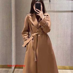 Maxmaras Womens Wrap Coat Camel Hair Coats 23 New Maggio Collection Solid Color Polo Collar Double Breasted Button Long Windbreaker for Women Rj5n