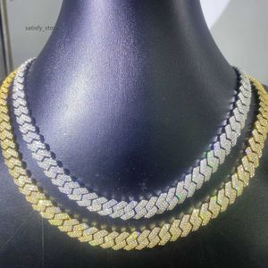 Trending Hiphop Jewelry Chain Yellow Gold Plated Moissanite Diamond 10mm Sterling 925 Silver Cuban Chain Necklace