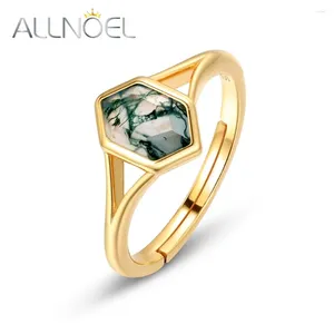 Anelli a grappolo Allnoel 925 Sterling Silver for Women Natural 5 Mm Green Moss Agata Giorna unica Regali di gioielli da sposa