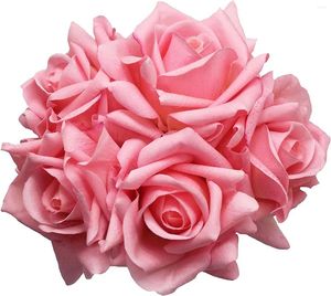 Dekorativa blommor 5st Rose Bouquet Artificial Silk Big Pinkrose Real Looking Flower for Wedding Bridesmaid Party Centerpieces Arrangement