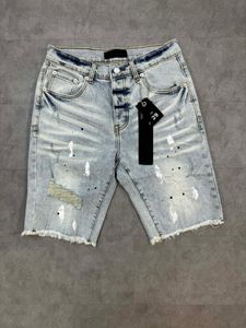 Gelegenheitsmänner Jeans Motorraddesigner Herren lila gerade kurze Denim Pant Women Delessed Ripped Biker Blue Jean Shorts Slim Fit#A7