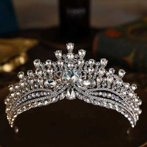 Tiaras Baroque luksusowy srebrny kolor kryształowy tiara dla kobiet ślubnych imprez