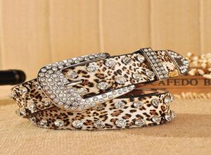 Moda feminina leopardo shinestone incrustado de fivela de fivela de fivela de couro de fivela