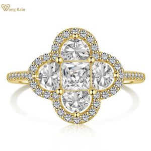 Band Rings Wong Rain 18k Gold Plated 925 Sterlsilver Four-Leafs Gräs Högkol diamant Gemstone Fine SMEEXKE Rfor Women Wholesale J240429