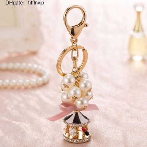 łańcuchy smyczy brelki urocze brelkain perłowa kryształowa sznur karuzelowa dla kobiet kluczowy łańcuch biżuterii