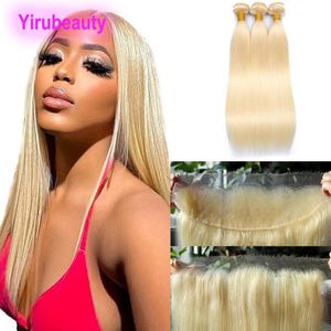 Brazilian Virgin Human Hair 3 Bundles With 13X4 Lace Frontal HD Blonde Color 613# Silky Straight Body Wave 4 Pcs/lot