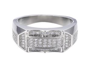 Omhxzj Whole Band Rings European Fashion Man Party Wedding Gift Luxury Square White Zircon 18kt Whites Gold Gold Ring RR46908167
