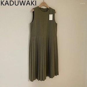 Casual klänningar enkla hög midja ärmlös veckad klänning kvinnor vintage elegant lös vår sommarrock koreansk stil mode vestidos