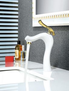 Bath Basin Faucets Brass Water Tap Bathroom Faucet Gold White Single Handle Bathroom Sink Mixer Taps and Cold Water W30348018828