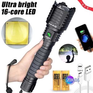 Charging Flashlight Outdoor Strong Tactical Flashlights Torches USB C Rechargeable 26650 Torch 16-Cores 8800LM Tactical Hand Lamp For Outdoor Camping Hun H0K3